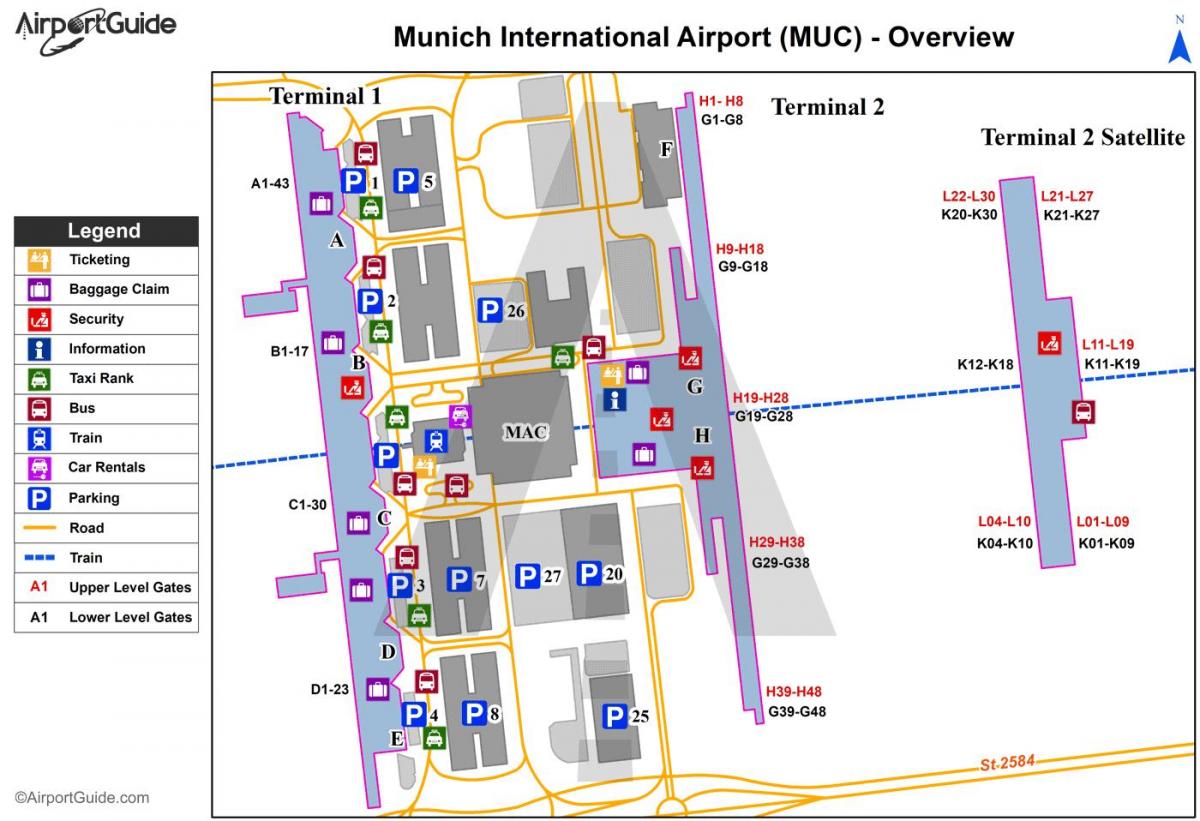 Mapa do terminal do aeroporto de Munique
