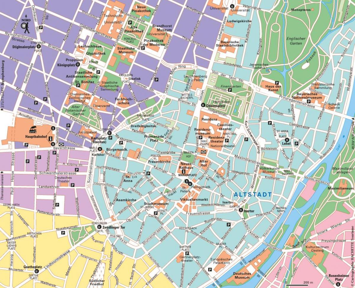 Mapa do centro da cidade de Munique