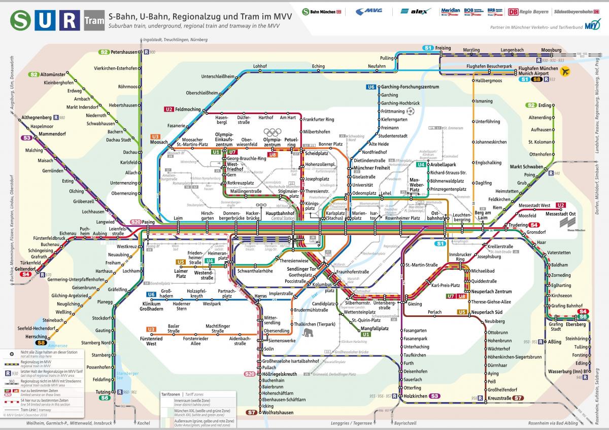 Mapa das estações ferroviárias de Munique