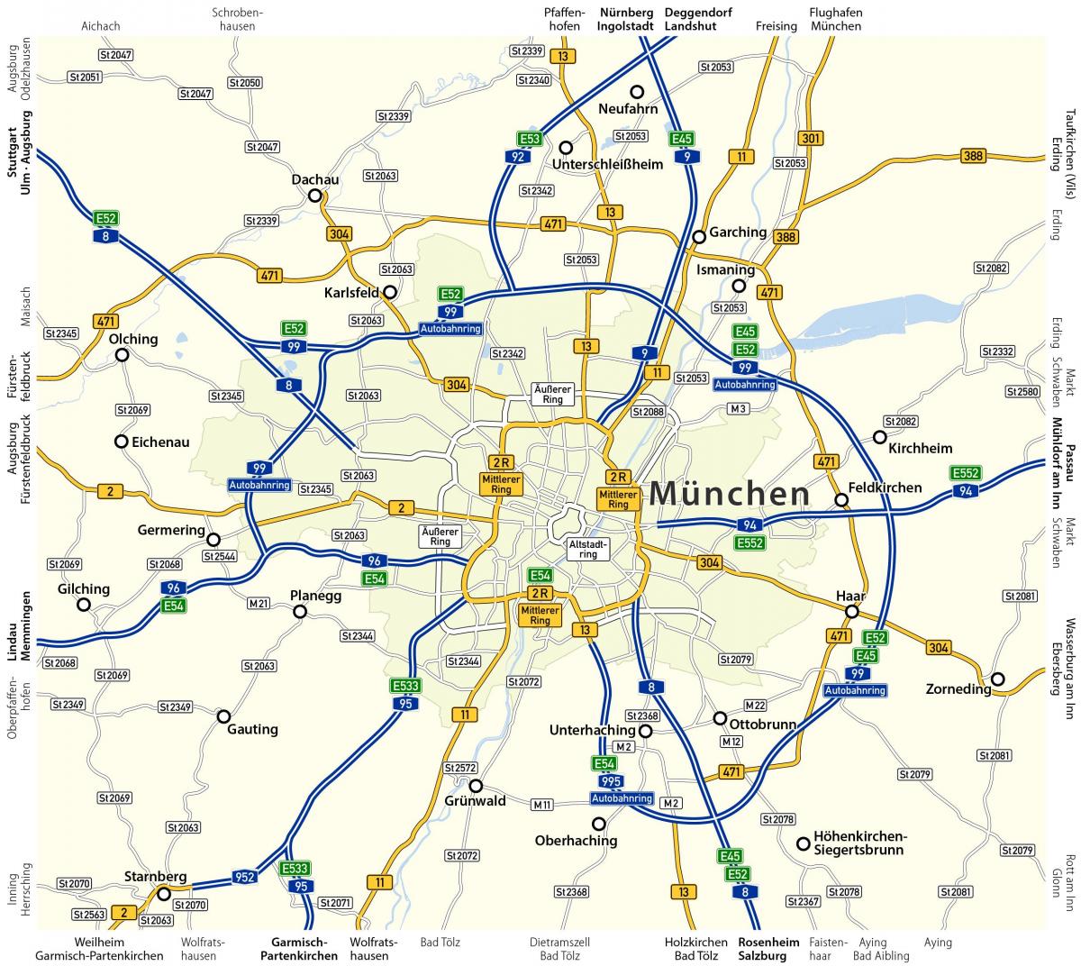 Mapa das estradas de Munique